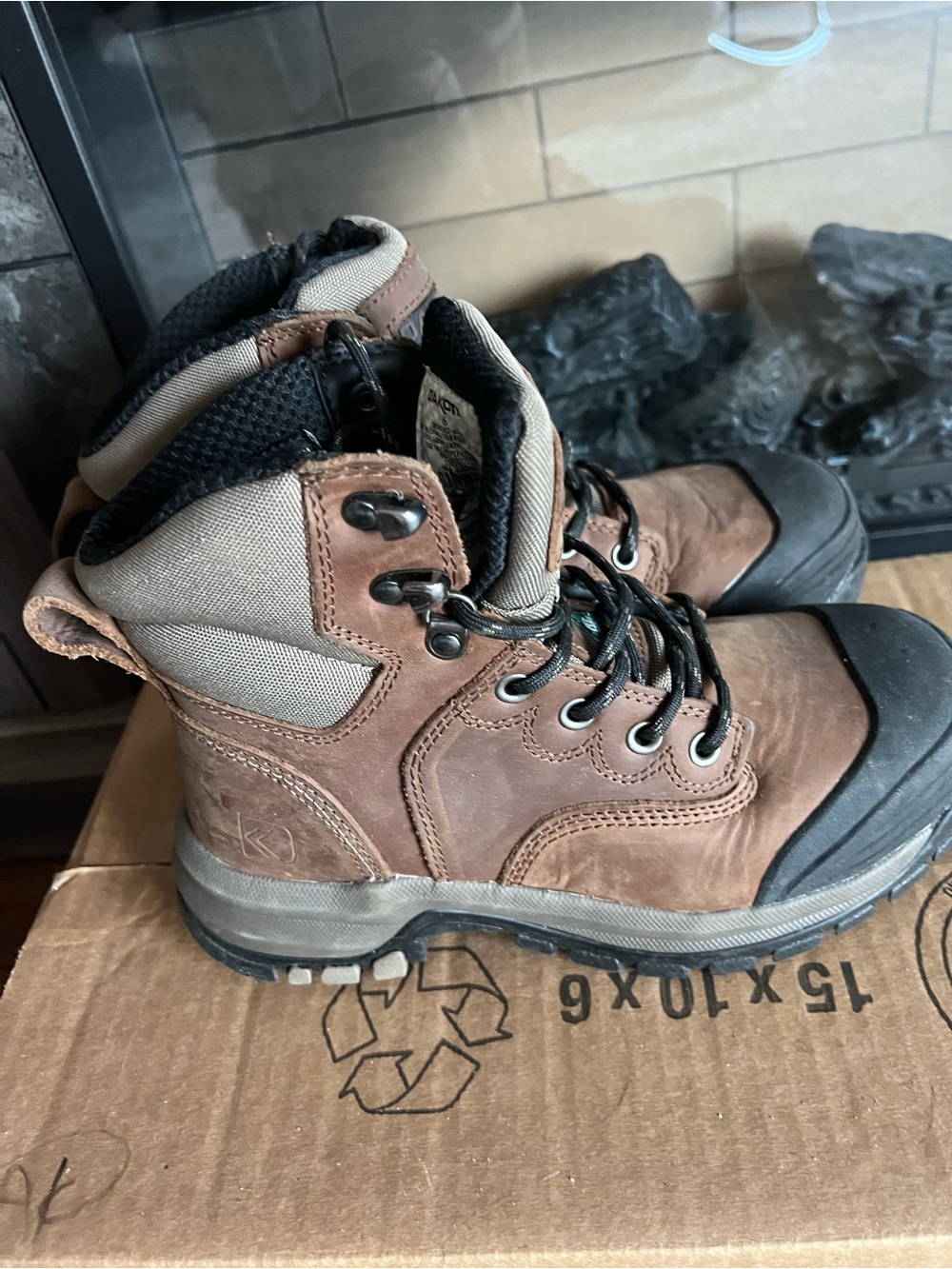Brown Waterproof Winter Work Boots with Black Toe (Steel toe boots)